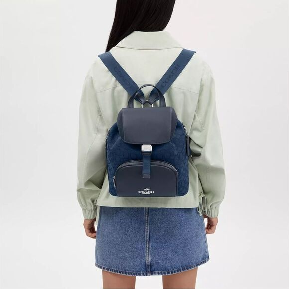 NWT COACH Pace Large Backpack In Signature Jacquard Blue Denim Silver CT812 main image 7